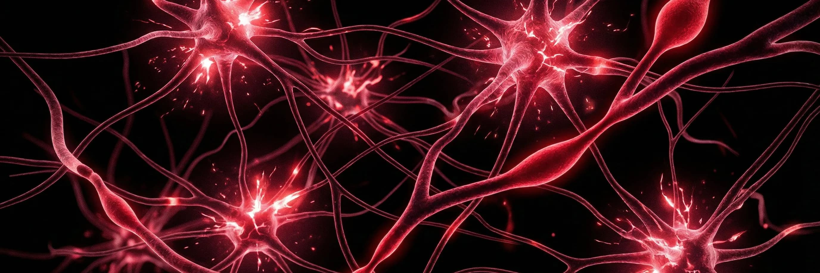 Acute withdrawal phase visualization — neural synapses firing in crimson